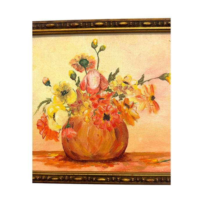 Vintage Floral Still Life Oil Painting – Signed A. Hoodless – Framed Impressionist Flower Art