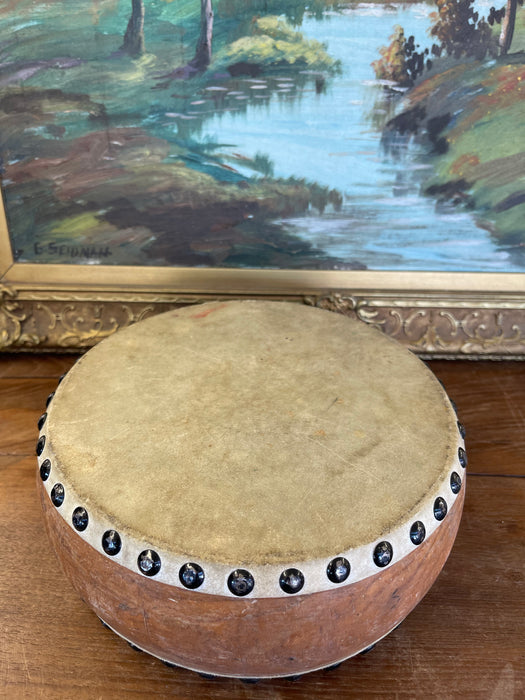 Vintage Handcrafted Drum with Metal Stud Detailing