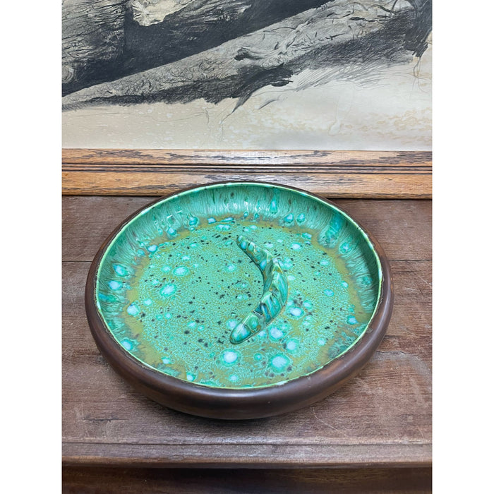 Vintage Mid Century Modern Large Ash Tray Dish With Beautiful Glazed Interior.