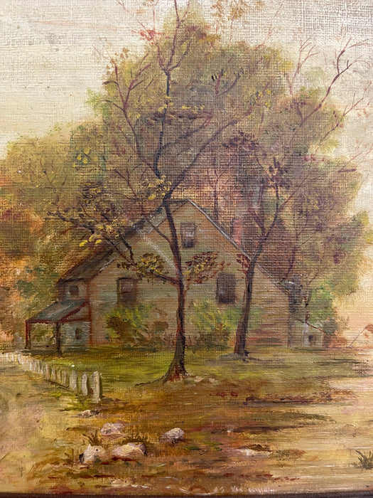 Vintage Framed Rural Landscape Painting on Canvas Board, Signed G.E.K.