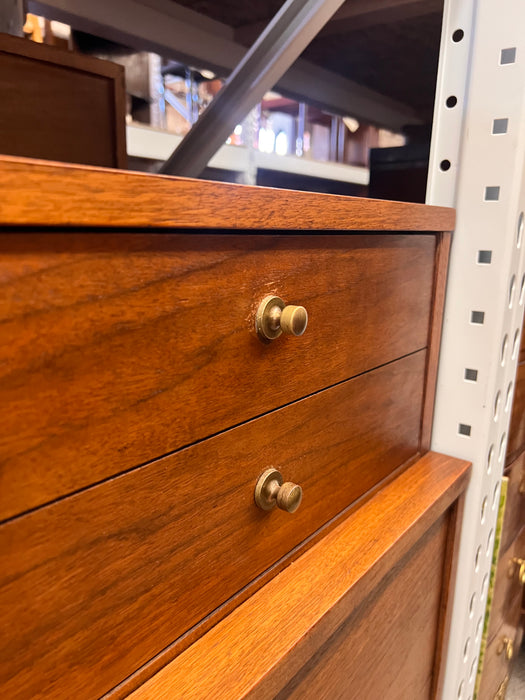 Vintage Mid Century Modern Solid Walnut 4 Drawer Dresser Brass Hardware by Lane Furniture Altavista Line