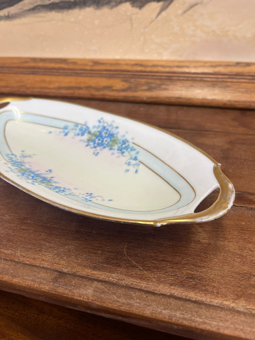 Vintage Hand Painted Blue Forget Me Not Floral Tray From Bavaria