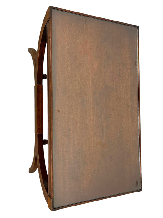 Vintage Neoclassical Style Coffee Table with Removable Glass Top, Curved Saber Legs and Floral Inlay Accents