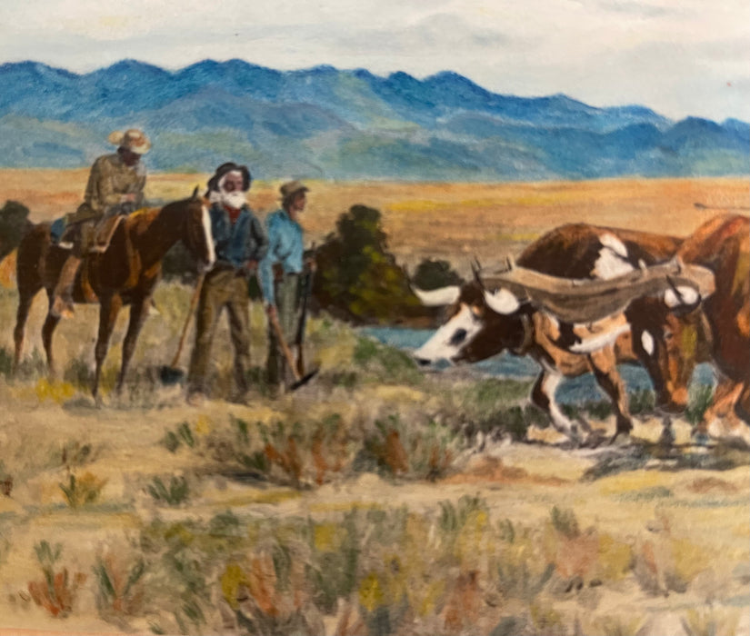Vintage Western Pioneer Wagon Train Landscape Painting, Signed, Oregon Trail
Americana