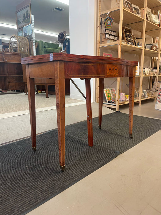 Vintage Wooden Extending Dining Table With Wood Inlay Accents.