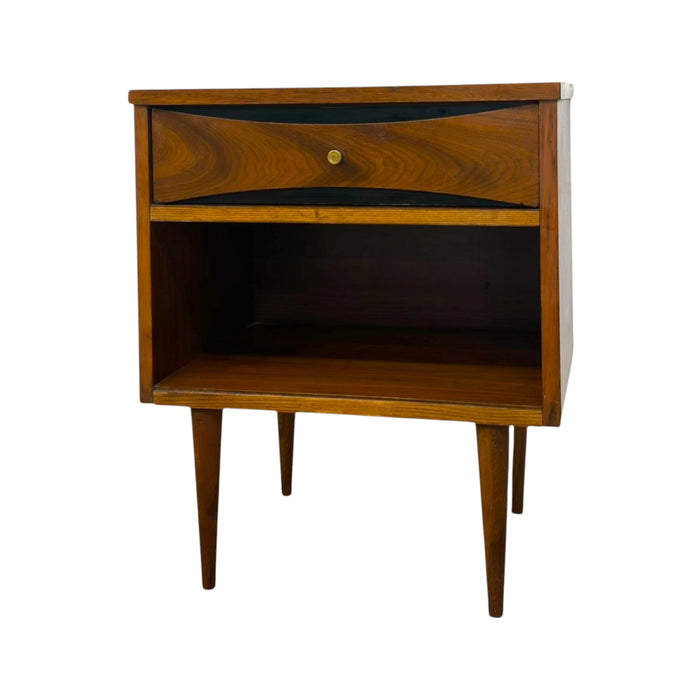 Vintage Mid Century Modern Walnut Nightstand with Open Cubby & Drawer