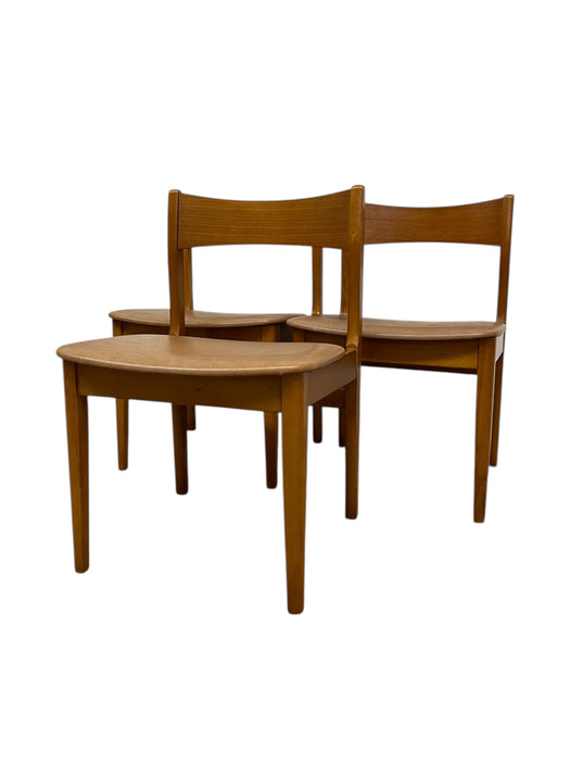 Mid-Century Modern Dining Chairs, Set of 3, Wooden Frames with Curved Backrests and Upholstered Seats