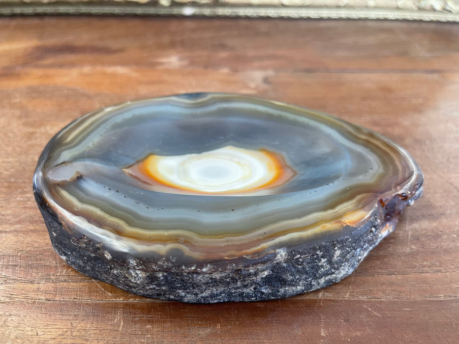 Polished Likely Agate Slice Bowl with Natural Banding