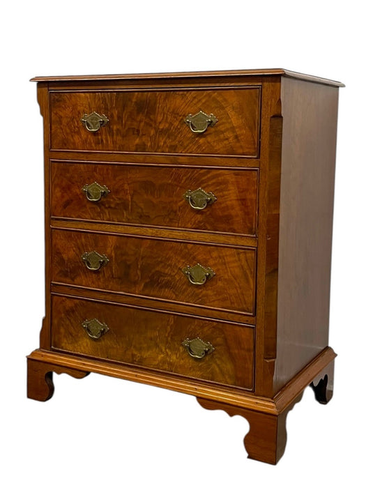 Vintage Four Drawer Chest with Figured Veneer, Dovetailed Drawers and Brass-Toned Hardware UK Import