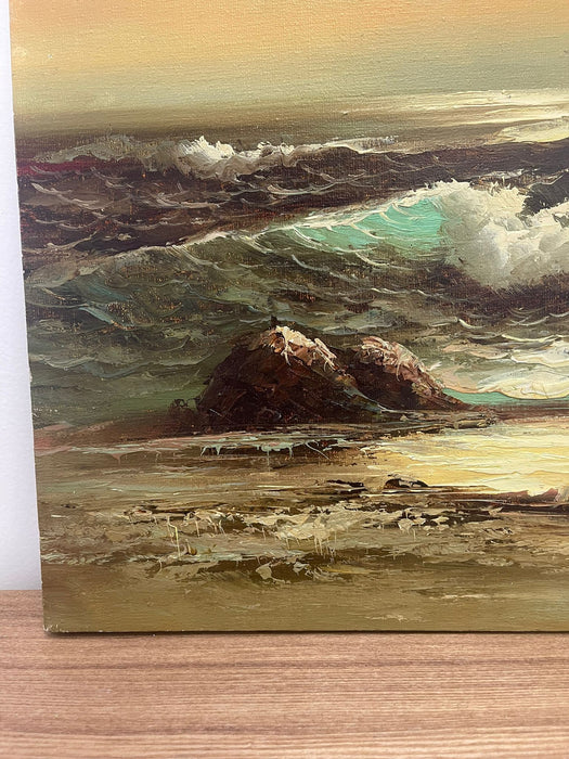 Vintage Original Signed Seascape Painting on Canvas