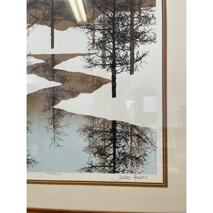 Vintage Print on Paper With Brown Wood Frame Nature Scene