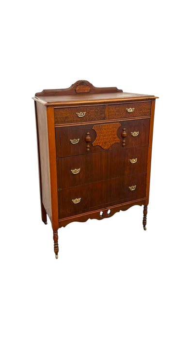 Vintage 5-Drawer Tallboy Dresser – Vintage Chest of Drawers with Dovetail Joinery and Casters