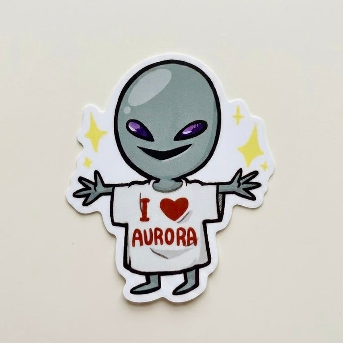 "I Heart Aurora" Alien Die-Cut Sticker