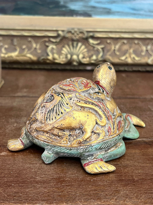 Vintage Hand carved and hand painted wooden Turtle Figurine.