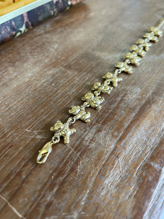 Gold-Tone Figural Teddy Bear Link Bracelet, Adjustable Length