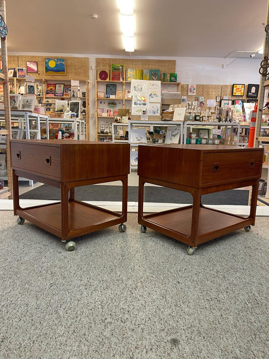 Vintage Danish Modern End Table Pair on Castors.