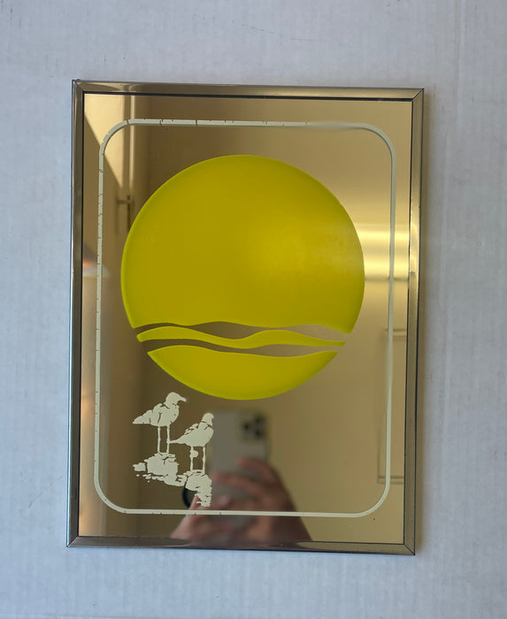 1970s Brytone Sunset and Seagulls Mirror by Mechanical Mirror Works, Inc. - Mid-Century Beach Scene Wall Art