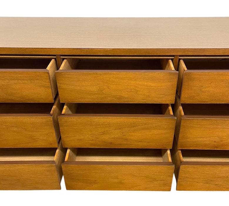 Mid Century Modern 9 Drawer Lowboy Dresser with Dovetail Drawers and Tapered Legs