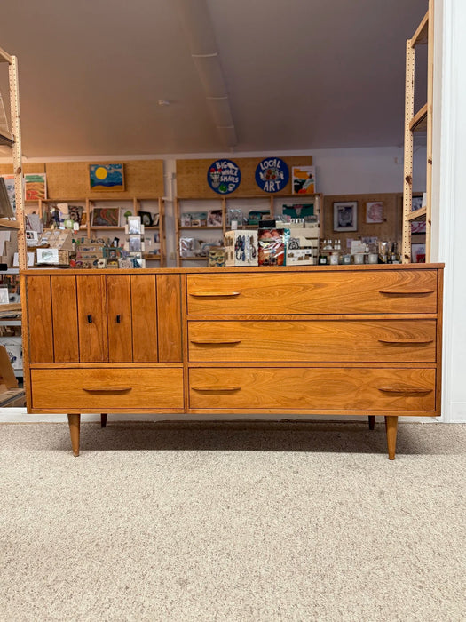 Vintage Mid-Century Modern Bedroom Set - Gentleman's Chest Highboy & Sculpted Pull Credenza Dresser, 1960s