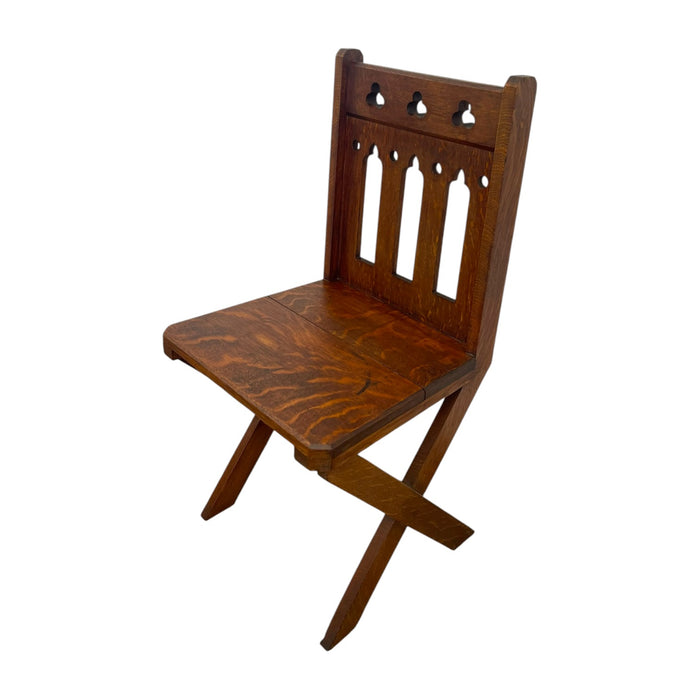 Antique Gothic Revival Oak X-Frame Accent Chair