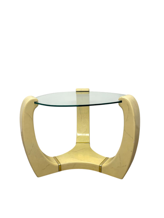 Karl Springer Style Mid-Century Modern Glass Side Table with Brass Toned Accents-UK Import