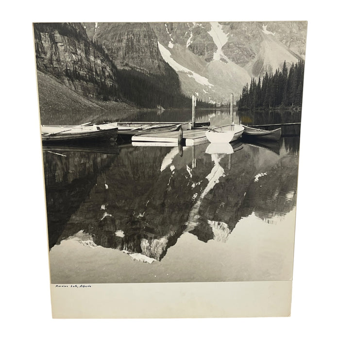 Vintage Black and White Photograph of Moraine Lake, Alberta, Canada