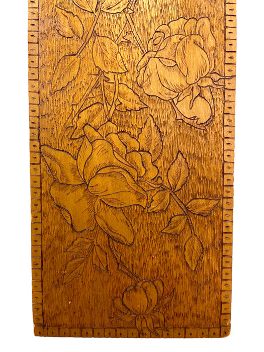 Antique Hand-Carved Floral Wooden Wall Panel with Rose Motif