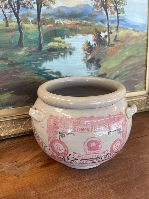 Hand-Painted Vietnamese Studio Pottery Jar Featuring One Hào Currency
Motif, Signed