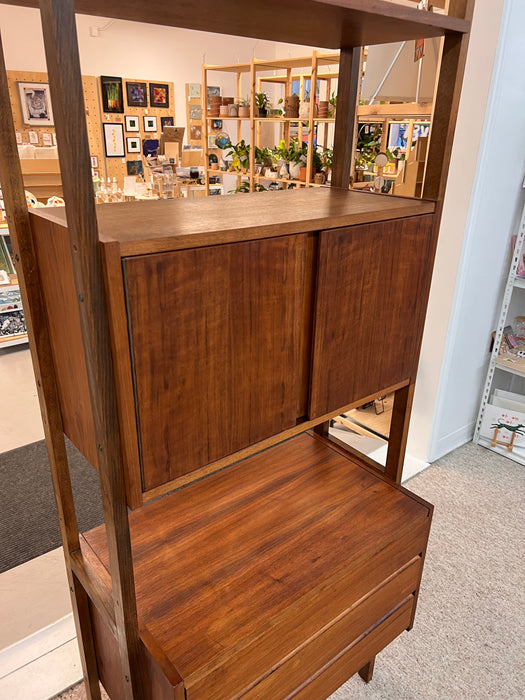 Vintage Mid Century Modern Free Standing Room Divider Wall Unit Cabinet with 3-Drawers and Finished Back