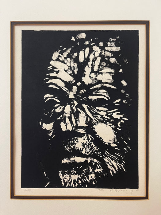 Vintage Black and White Expressionist Portrait Print, Signed and Numbered Limited Edition
