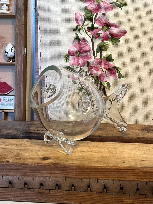 Mid Century Modern Clear Fish Vase Decor. ( Available by Online Purchase Only )