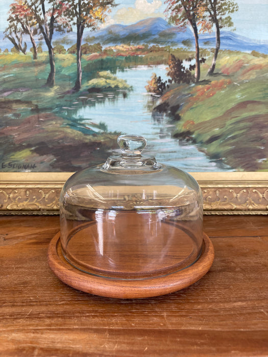 Vintage Mid-Century Modern Glass and Teak Cheese Dome by Goodwood Thailand