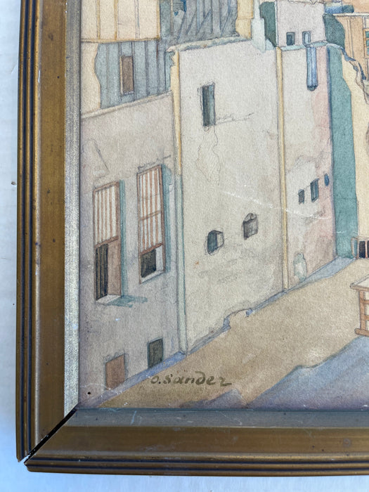 Framed 1922 Watercolor Cityscape of Cairo by O. Sandez - Orientalist Architectural Painting