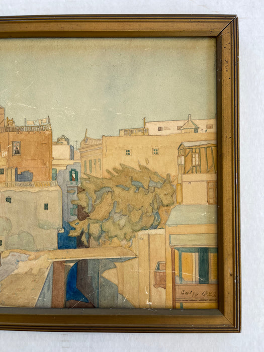Framed 1922 Watercolor Cityscape of Cairo by O. Sandez - Orientalist Architectural Painting