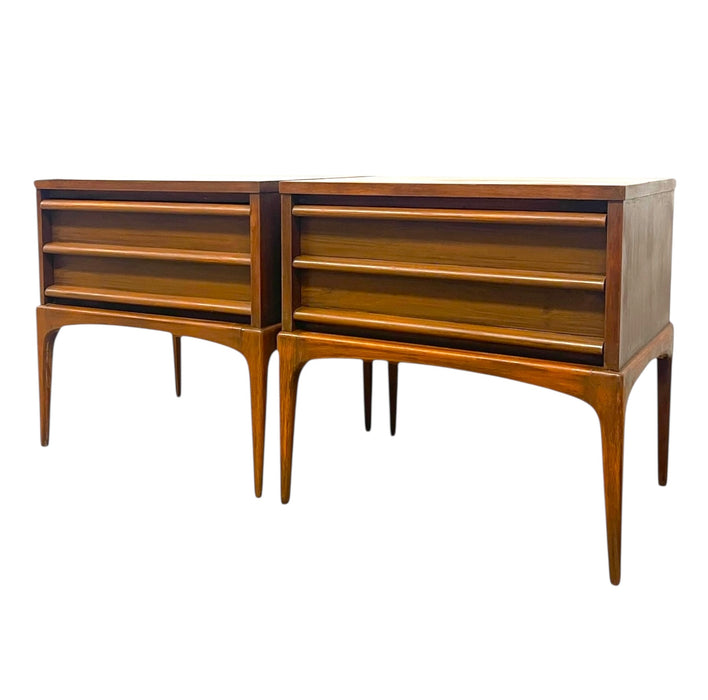 Pair of Mid-Century Modern Walnut End Tables by Lane Furniture Rhythm Collection