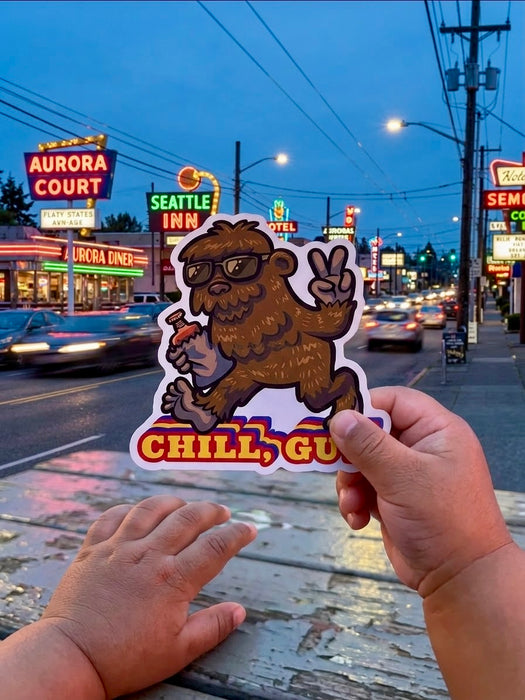 Retro "Chill, Guy" Sasquatch Die-Cut Sticker