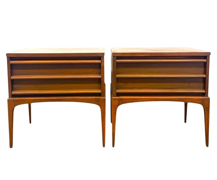 Pair of Mid-Century Modern Walnut End Tables by Lane Furniture Rhythm Collection