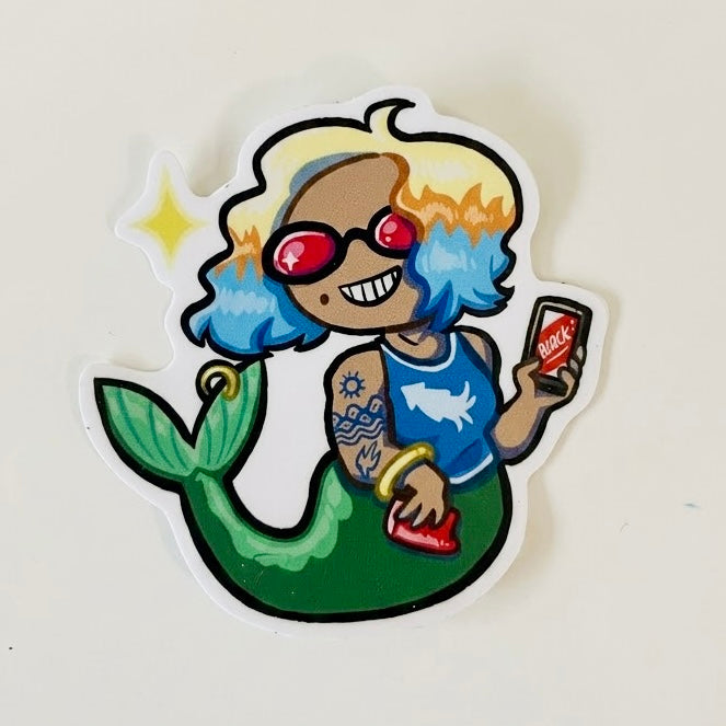 Retro Summer Mermaid Die-Cut Sticker
