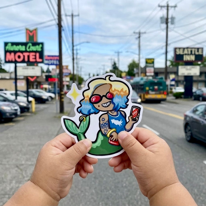 Retro Summer Mermaid Die-Cut Sticker