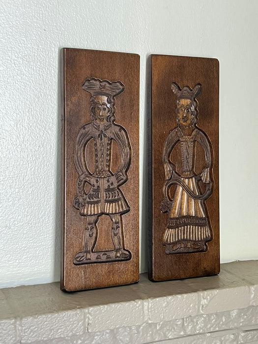 Hand Carved wooden Folk Art traditional Cookie Board. Set of 2