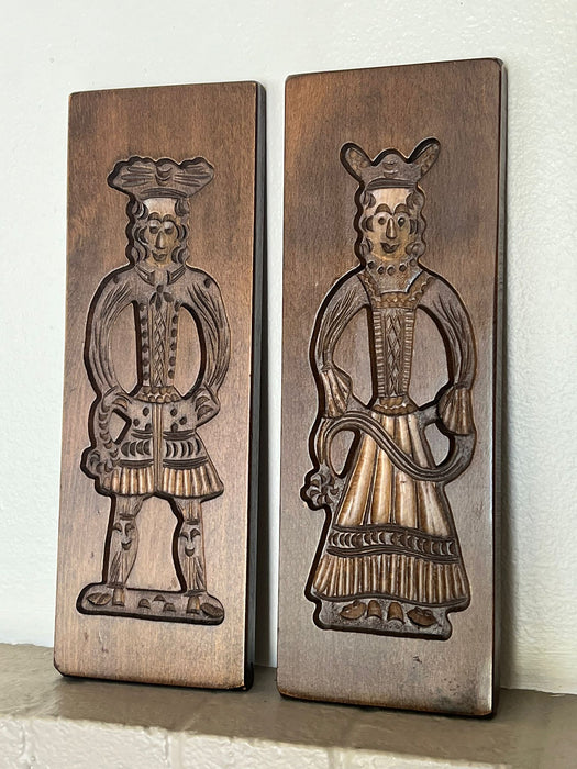 Hand Carved wooden Folk Art traditional Cookie Board. Set of 2