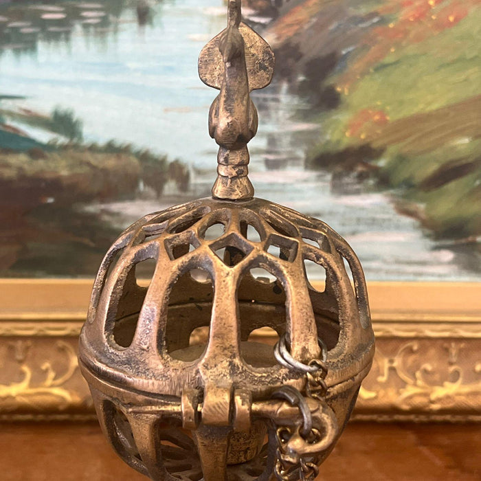 Handmade Antique style possibly brass decorated Tea light Holder.