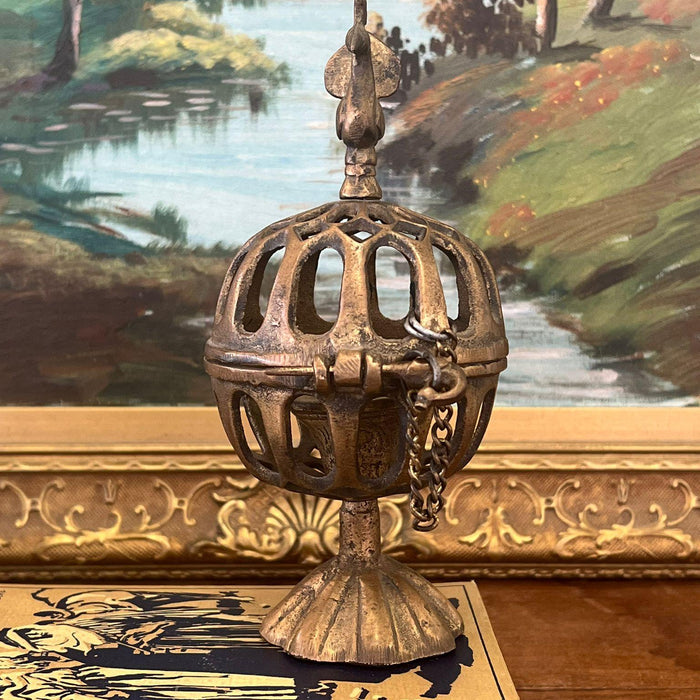 Handmade Antique style possibly brass decorated Tea light Holder.