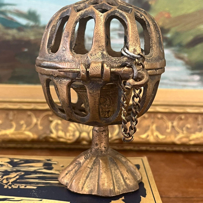 Handmade Antique style possibly brass decorated Tea light Holder.