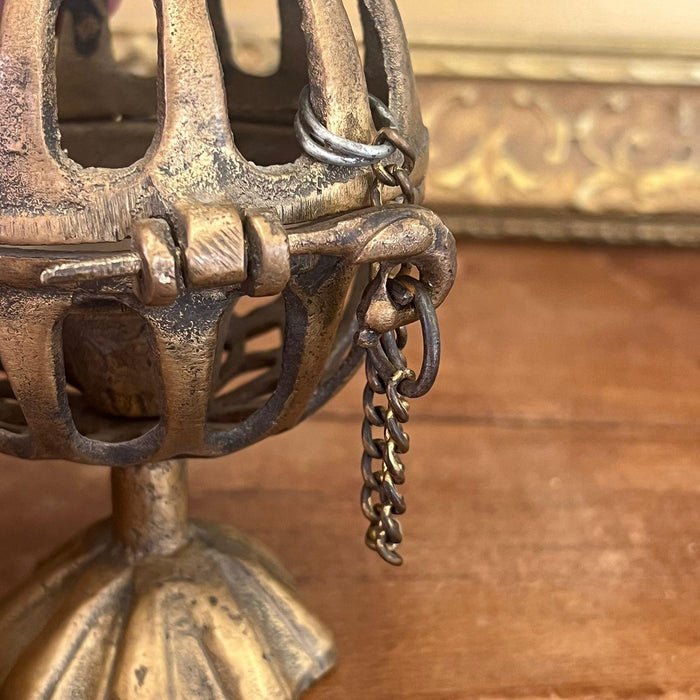 Handmade Antique style possibly brass decorated Tea light Holder.