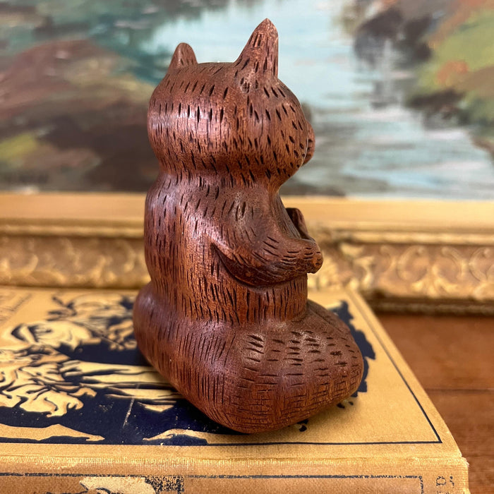 Handmade Solid wood Yoga Cat Sculpture.