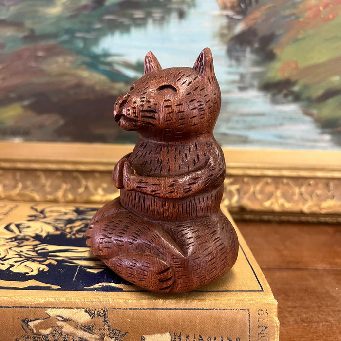Handmade Solid wood Yoga Cat Sculpture.