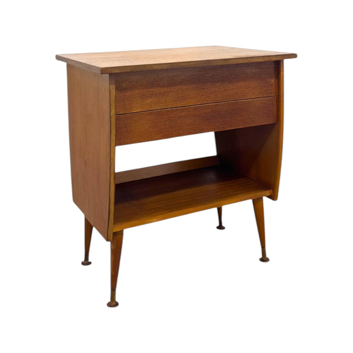 Vintage Mid-Century Modern Italian Style Flip-Top Sewing Table / Nightstand with Brass Finished Capped Legs