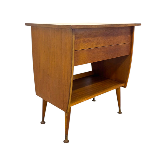 Vintage Mid-Century Modern Italian Style Flip-Top Sewing Table / Nightstand with Brass Finished Capped Legs