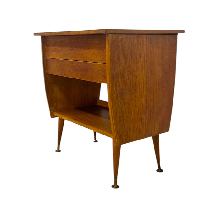 Vintage Mid-Century Modern Italian Style Flip-Top Sewing Table / Nightstand with Brass Finished Capped Legs